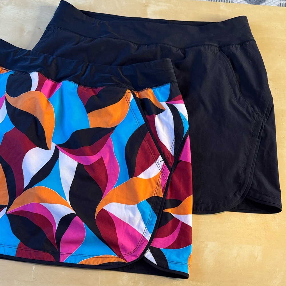 Lands' End Women's Swim Skirts - Black & Multicolor w/built in biker shorts